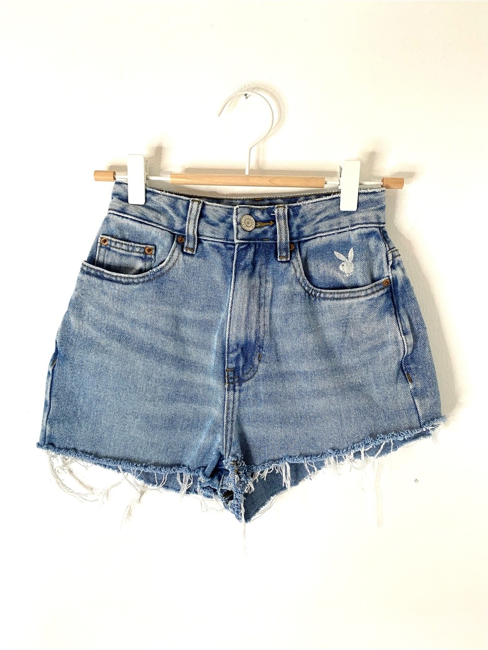 Playboy by PacSun High Rise Denim Cutoff Shorts Rainbow Bunny Graphic